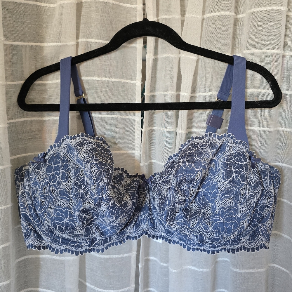 Cacique Lane Bryant Blue Lace French Balconette Bra Sz 46DDD